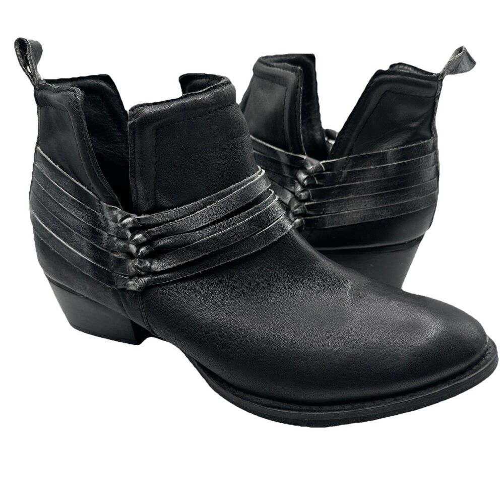 Diba Women's Skyler Boots Sz 9 1/2 Low Ankle Bootie Western Knotted Black Biker